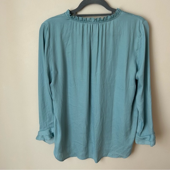 Loft Women's Blue Sheer Silky Soft V-Neck 3/4 Sleeve Blouse Size Small - Picture 4 of 5